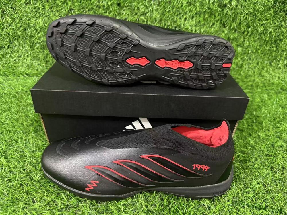 Adidas Predator 26 Elite Laceless TF Artificial Turf Soccer Shoes - Black/Core Black/Solar Red