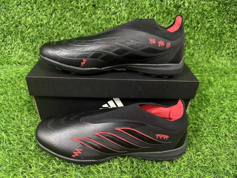 Adidas Predator 26 Elite Laceless TF Artificial Turf Soccer Shoes - Black/Core Black/Solar Red