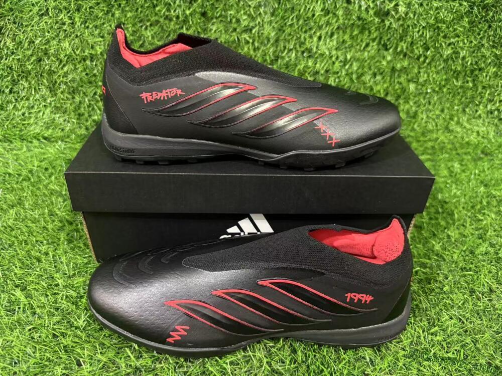 Adidas Predator 26 Elite Laceless TF Artificial Turf Soccer Shoes - Black/Core Black/Solar Red