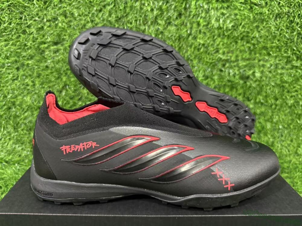 Adidas Predator 26 Elite Laceless TF Artificial Turf Soccer Shoes - Black/Core Black/Solar Red