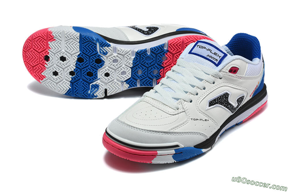 Joma Top Flex IC Indoor & Futsal Soccer Shoes - White/Royal Blue/Shocking Pink 3