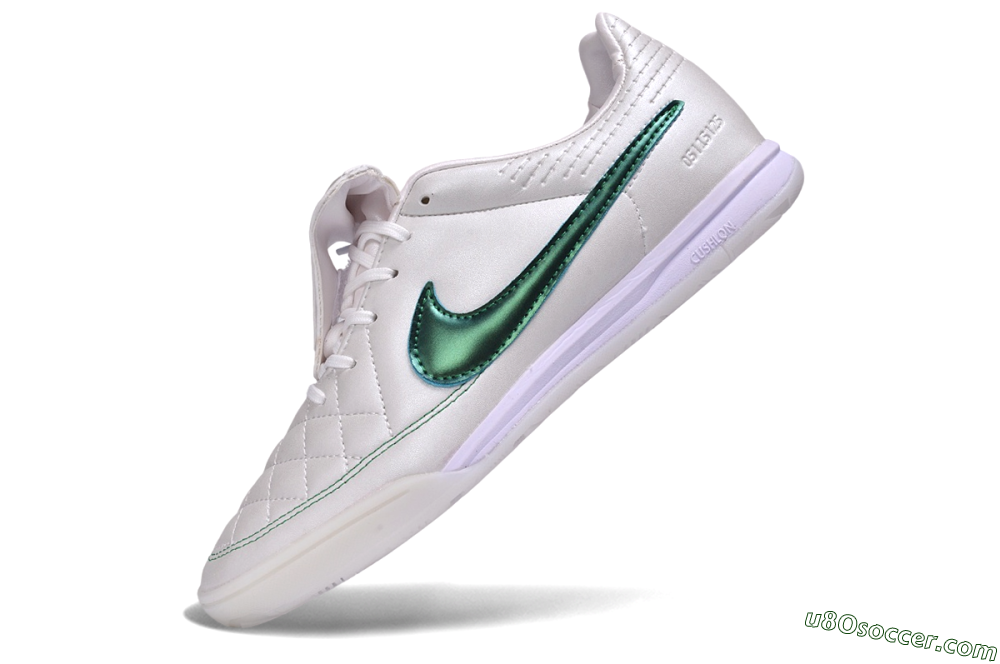 Nike Tiempo Legend SE IC Indoor & Futsal Soccer Shoes - White/Pearl White/Metallic Emerald 5