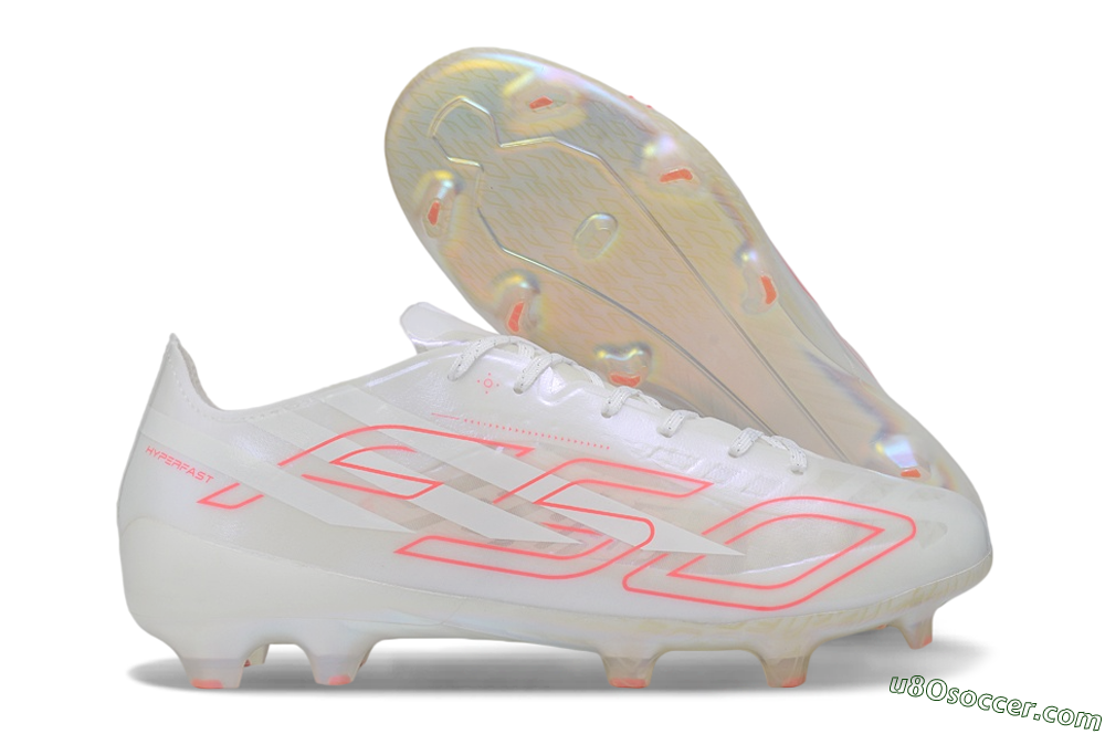 Adidas F50 Hyperfast Evo FG Firm Ground Soccer Cleats - White/Ivory Pearl/Solar Pink 1