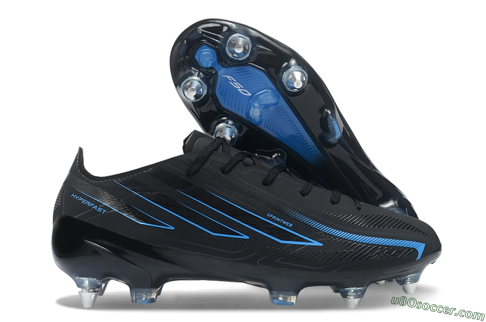 Adidas F50 Hyperfast Elite SG Soft Ground Soccer Cleats - Black/Core Black/Lucid Blue 1
