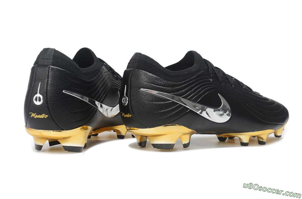 Nike United Tiempo Maestro Elite FG Firm Ground Soccer Cleats - Black/Metallic Gold/Chrome Silver 6