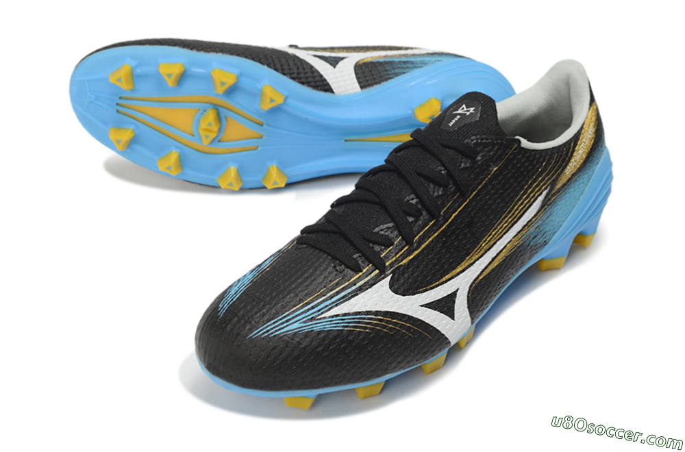 Mizuno Alpha 3 FG Firm Ground Soccer Cleats - Black/Sky Blue/Golden Yellow 3