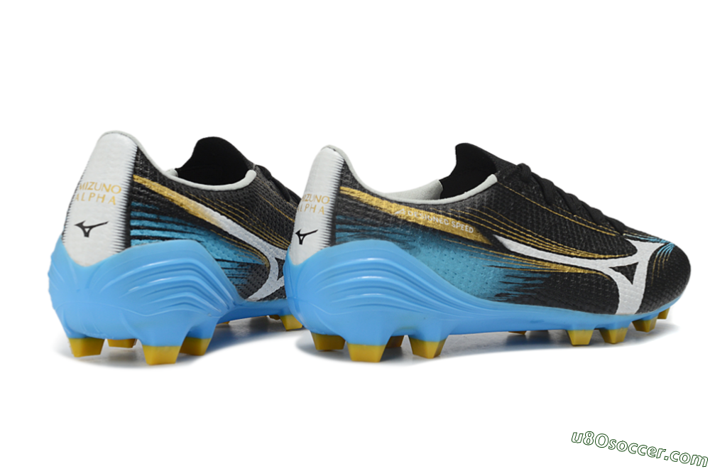 Mizuno Alpha 3 FG Firm Ground Soccer Cleats - Black/Sky Blue/Golden Yellow 6
