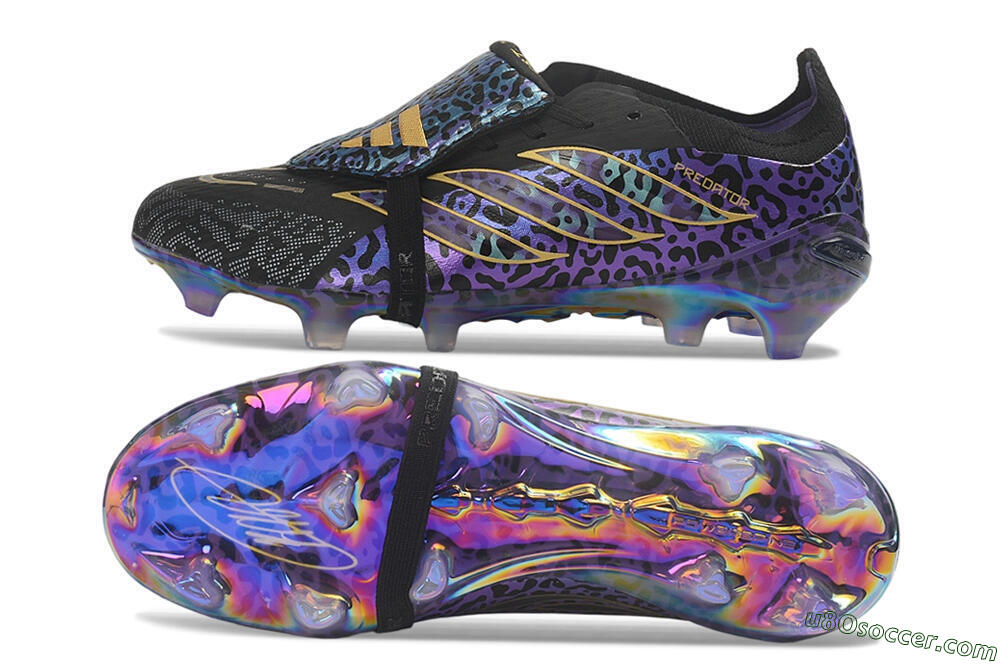 Adidas Predator 26 Elite Fold-Over Tongue FG Firm Ground Soccer Cleats - Black/Royal Purple/Metallic Gold 0