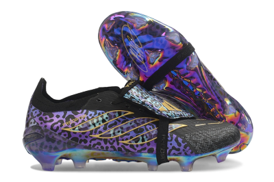 Adidas Predator 26 Elite Fold-Over Tongue FG Firm Ground Soccer Cleats - Black/Royal Purple/Metallic Gold