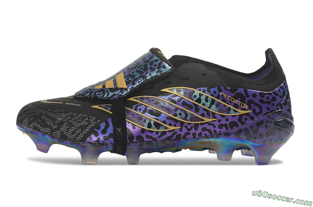 Adidas Predator 26 Elite Fold-Over Tongue FG Firm Ground Soccer Cleats - Black/Royal Purple/Metallic Gold 2