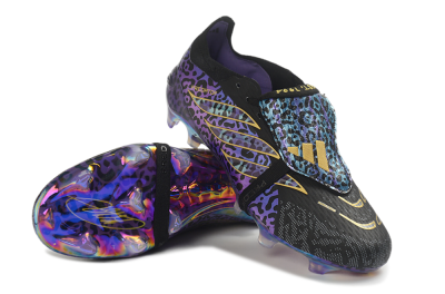 Adidas Predator 26 Elite Fold-Over Tongue FG Firm Ground Soccer Cleats - Black/Royal Purple/Metallic Gold