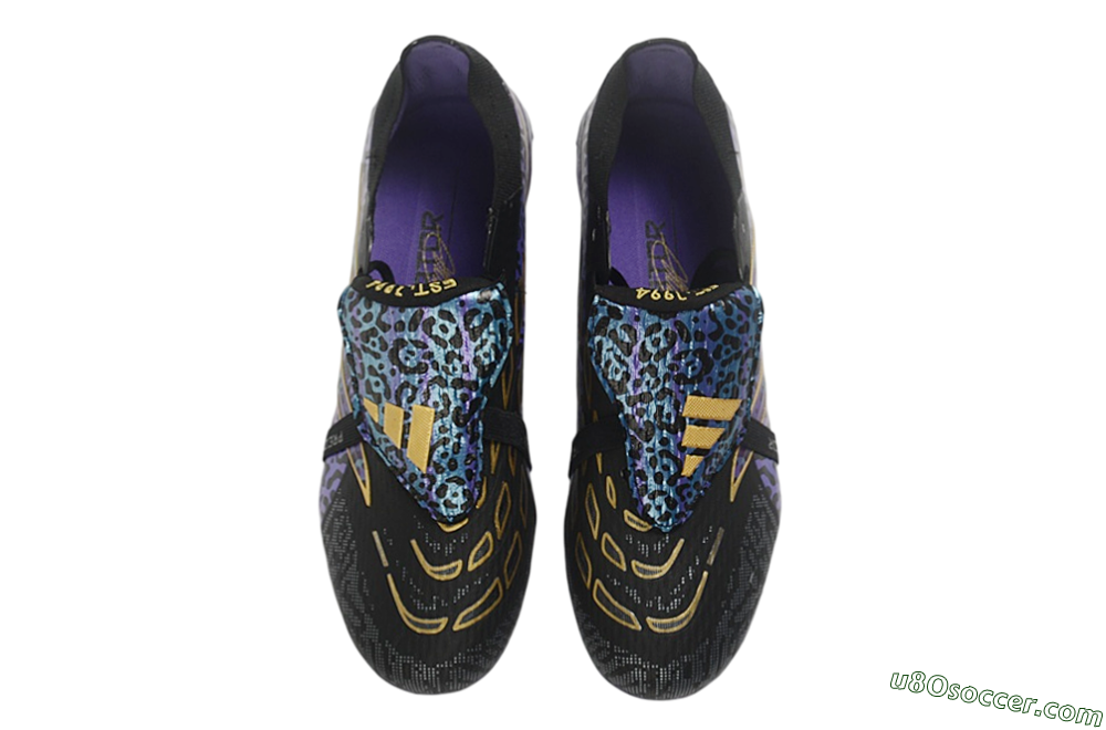 Adidas Predator 26 Elite Fold-Over Tongue FG Firm Ground Soccer Cleats - Black/Royal Purple/Metallic Gold 4