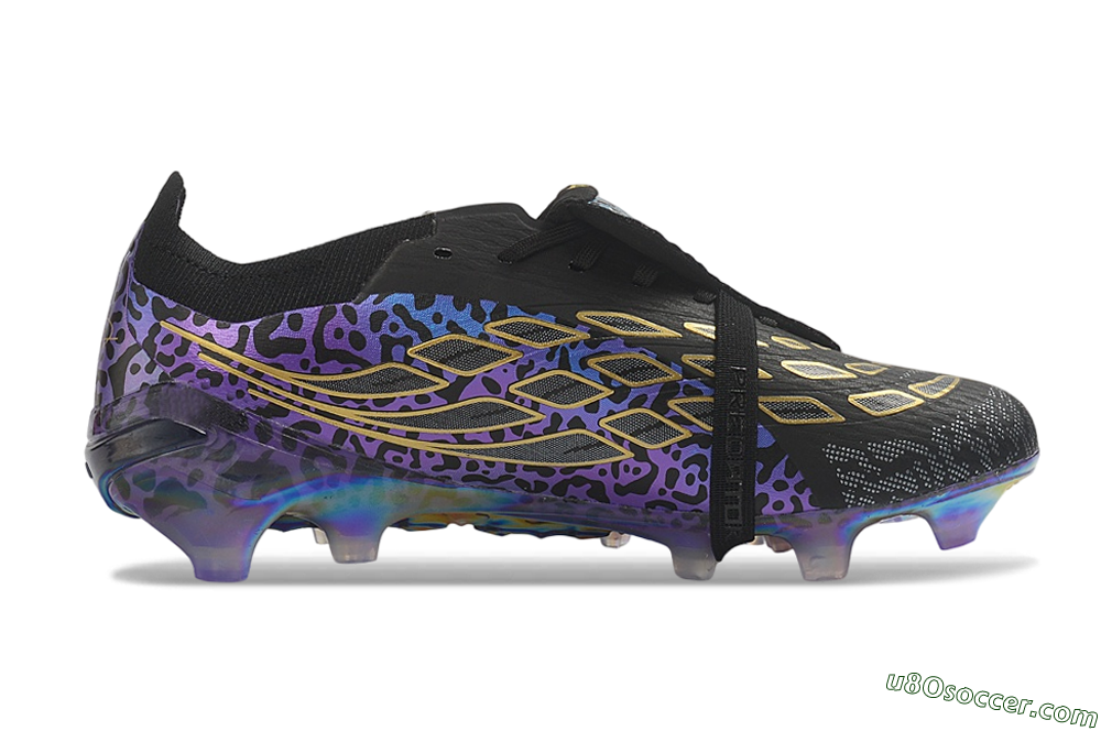 Adidas Predator 26 Elite Fold-Over Tongue FG Firm Ground Soccer Cleats - Black/Royal Purple/Metallic Gold 7