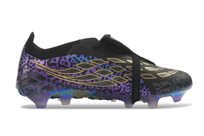 Adidas Predator 26 Elite Fold-Over Tongue FG Firm Ground Soccer Cleats - Black/Royal Purple/Metallic Gold
