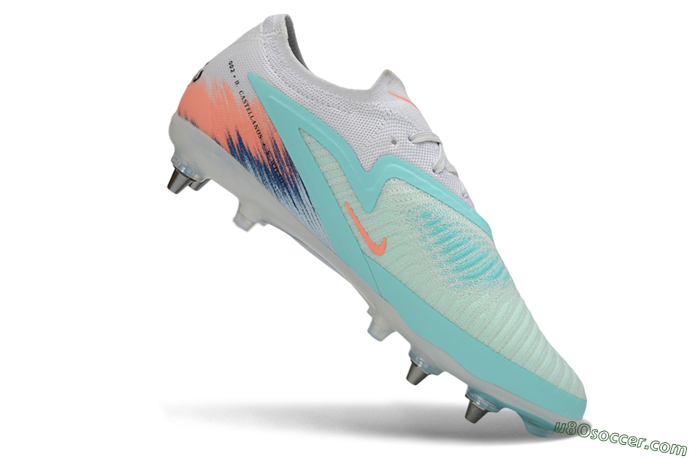 Nike Phantom 6 Low Elite SG Soft Ground Soccer Cleats - White/Aqua Breeze/Pink Peach 4