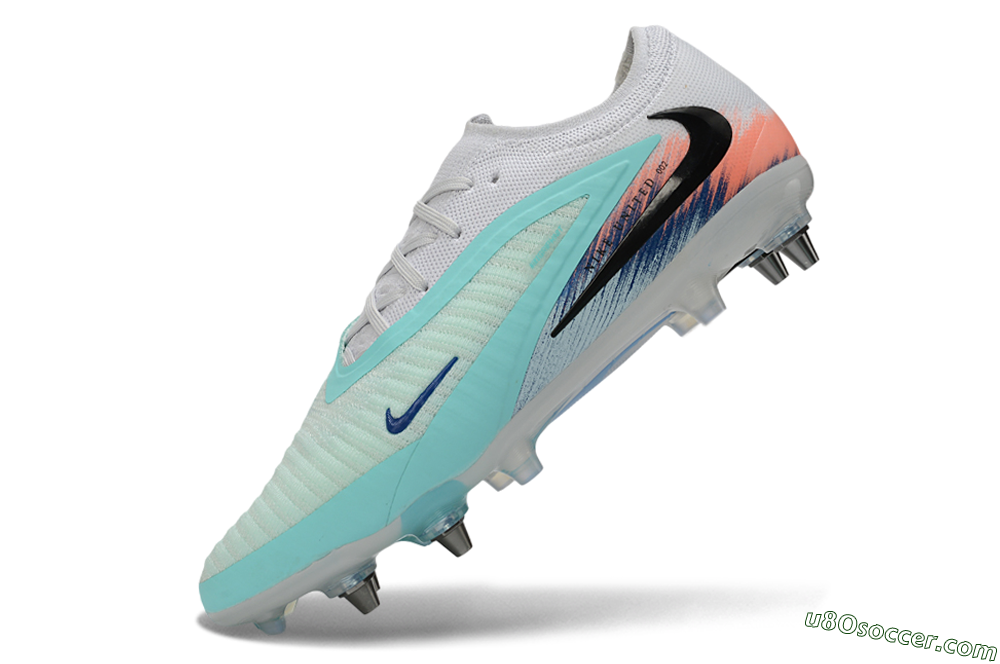Nike Phantom 6 Low Elite SG Soft Ground Soccer Cleats - White/Aqua Breeze/Pink Peach 5
