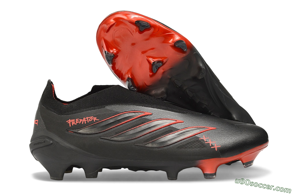 Adidas Predator 26 Elite Laceless FG Firm Ground Soccer Cleats - Black/Core Black/Solar Red 1