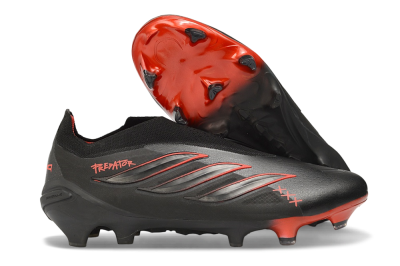 Adidas Predator 26 Elite Laceless FG Firm Ground Soccer Cleats - Black/Core Black/Solar Red