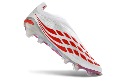 Adidas Predator 26 Elite Laceless FG Firm Ground Soccer Cleats - White/Cloud White/Solar Red