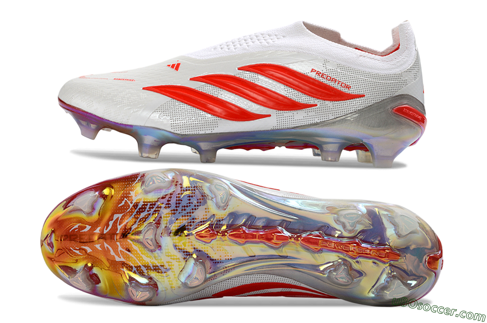 Adidas Predator 26 Elite Laceless FG Firm Ground Soccer Cleats - White/Cloud White/Solar Red 0