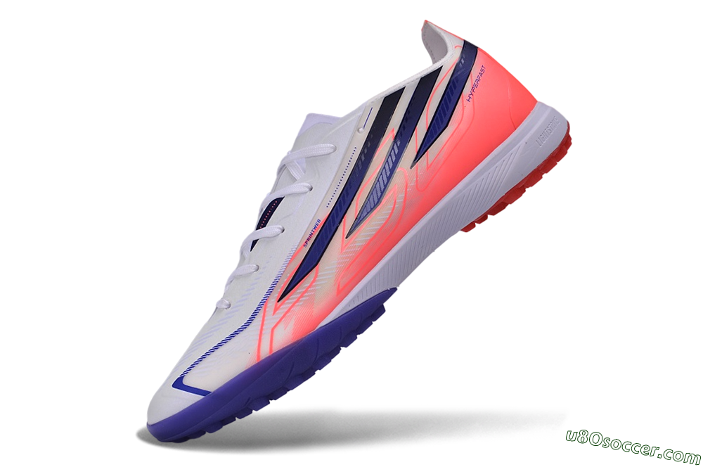 Adidas F50 Hyperfast Pro TF Artificial Turf Soccer Shoes - White/Lucid Fuchsia/Royal Blue 6