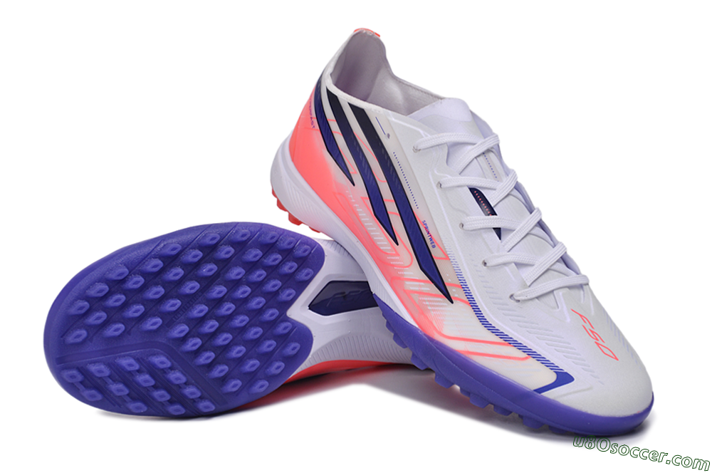 Adidas F50 Hyperfast Pro TF Artificial Turf Soccer Shoes - White/Lucid Fuchsia/Royal Blue 4