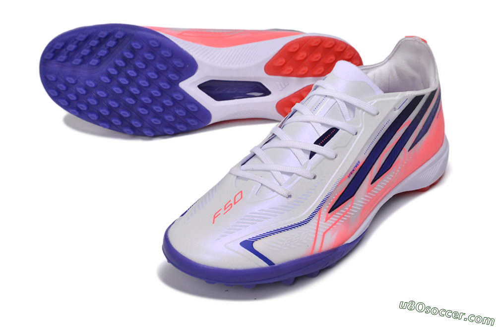 Adidas F50 Hyperfast Pro TF Artificial Turf Soccer Shoes - White/Lucid Fuchsia/Royal Blue 3