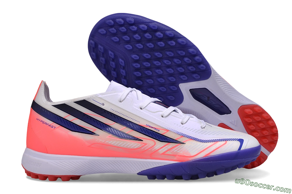 Adidas F50 Hyperfast Pro TF Artificial Turf Soccer Shoes - White/Lucid Fuchsia/Royal Blue 1