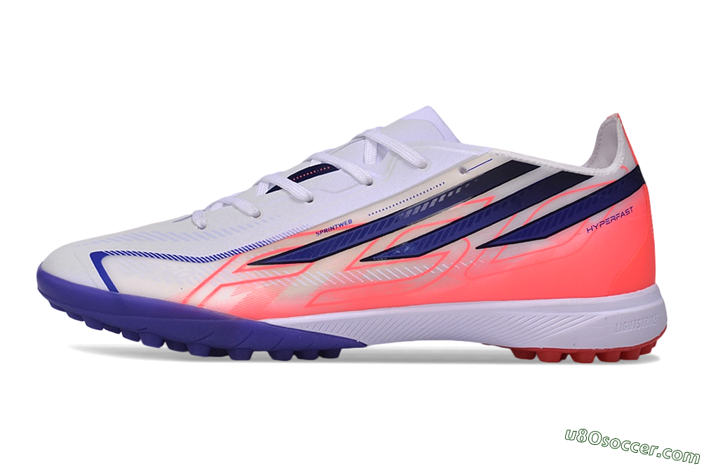 Adidas F50 Hyperfast Pro TF Artificial Turf Soccer Shoes - White/Lucid Fuchsia/Royal Blue 2