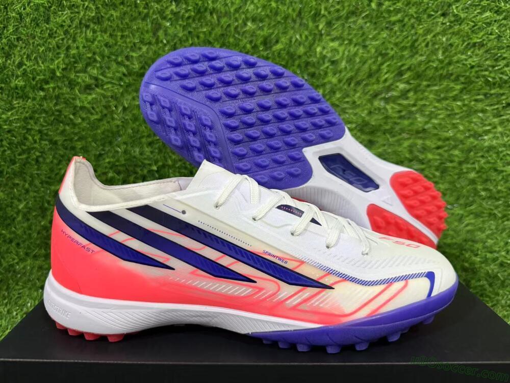 Adidas F50 Hyperfast Pro TF Artificial Turf Soccer Shoes - White/Lucid Fuchsia/Royal Blue