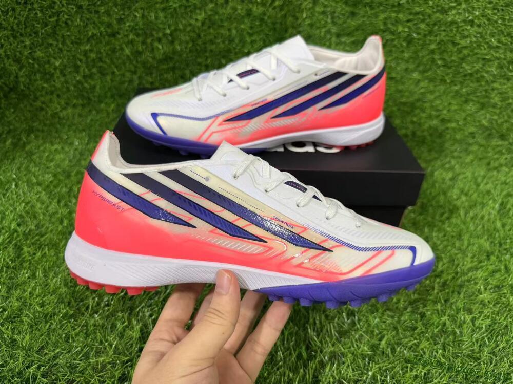 Adidas F50 Hyperfast Pro TF Artificial Turf Soccer Shoes - White/Lucid Fuchsia/Royal Blue