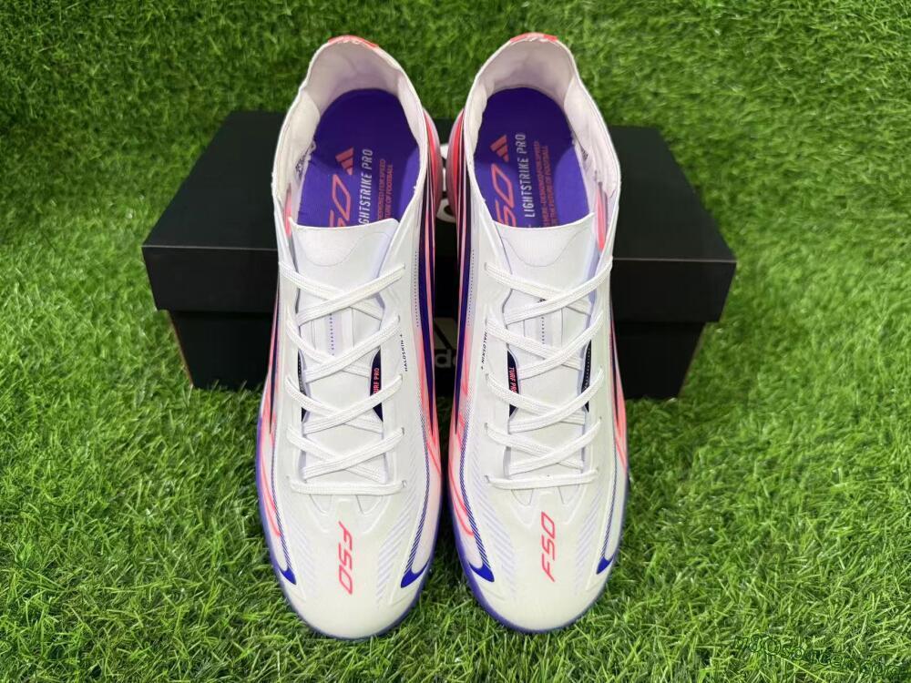 Adidas F50 Hyperfast Pro TF Artificial Turf Soccer Shoes - White/Lucid Fuchsia/Royal Blue