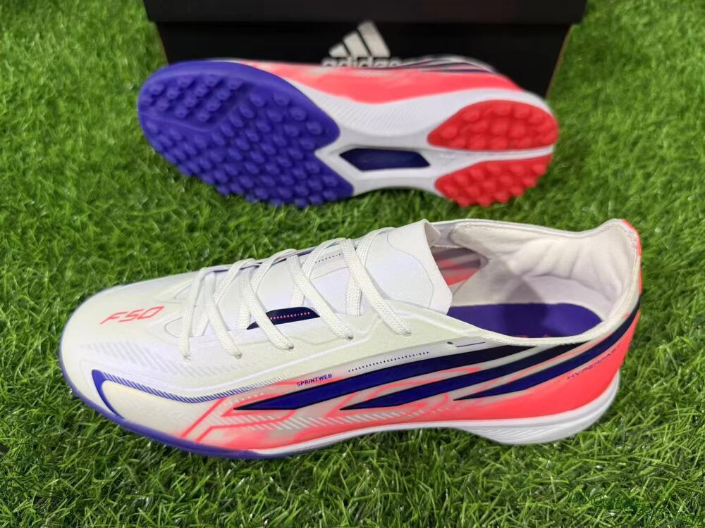 Adidas F50 Hyperfast Pro TF Artificial Turf Soccer Shoes - White/Lucid Fuchsia/Royal Blue