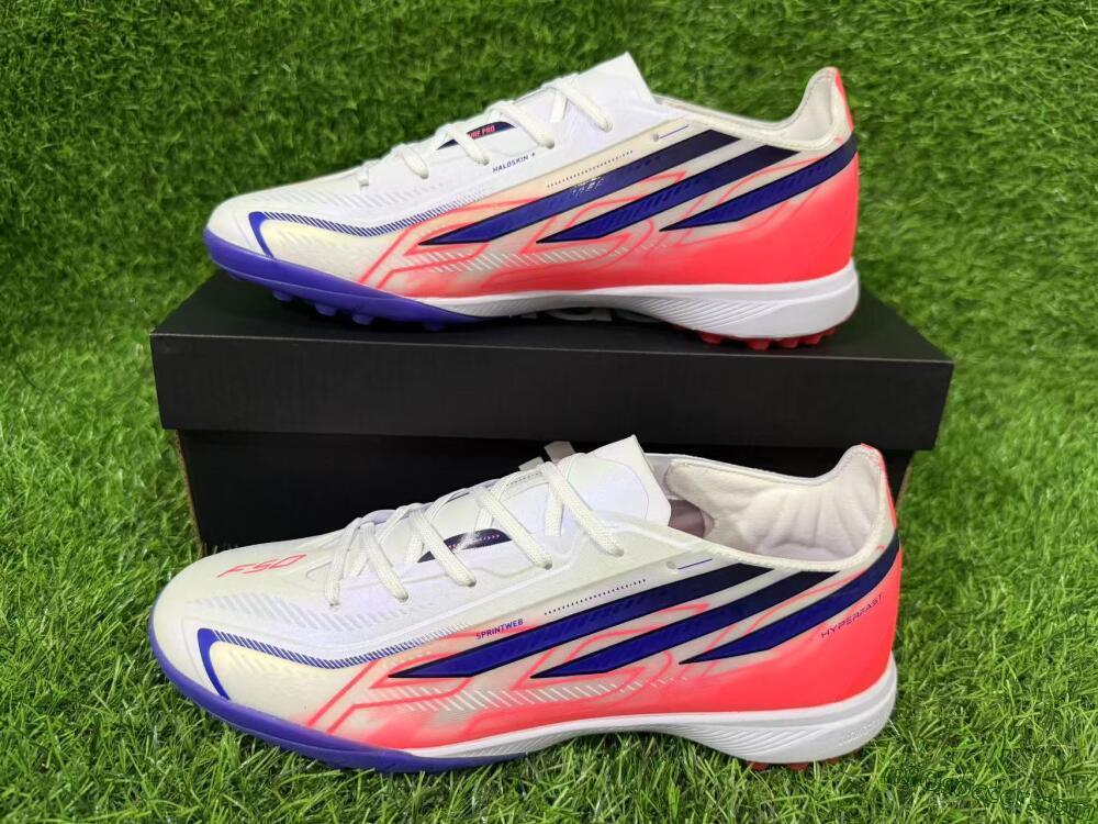 Adidas F50 Hyperfast Pro TF Artificial Turf Soccer Shoes - White/Lucid Fuchsia/Royal Blue