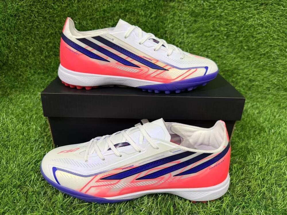 Adidas F50 Hyperfast Pro TF Artificial Turf Soccer Shoes - White/Lucid Fuchsia/Royal Blue