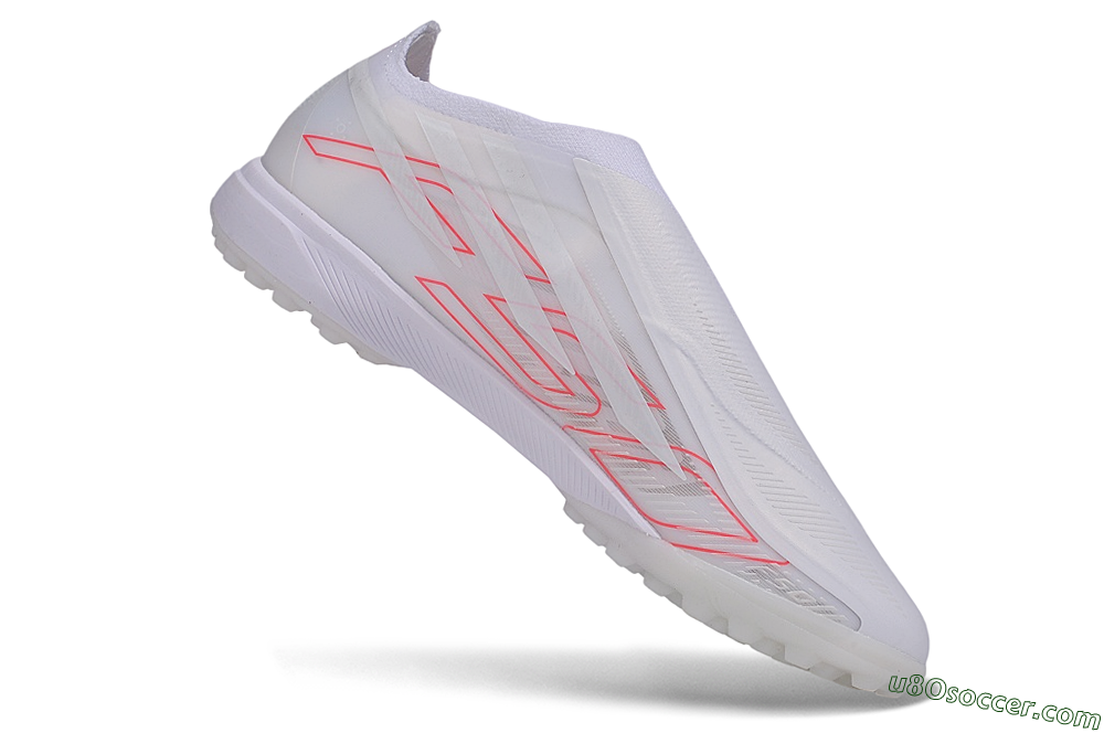 Adidas F50 Hyperfast Elite Laceless TF Artificial Turf Soccer Shoes - White/Cloud White/Solar Red 4