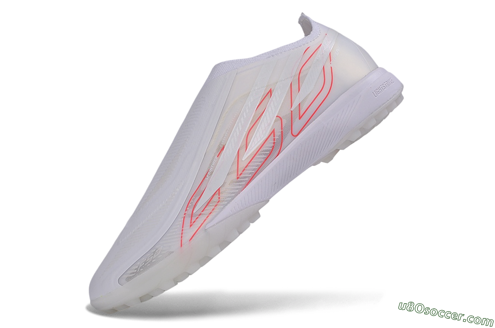 Adidas F50 Hyperfast Elite Laceless TF Artificial Turf Soccer Shoes - White/Cloud White/Solar Red 5