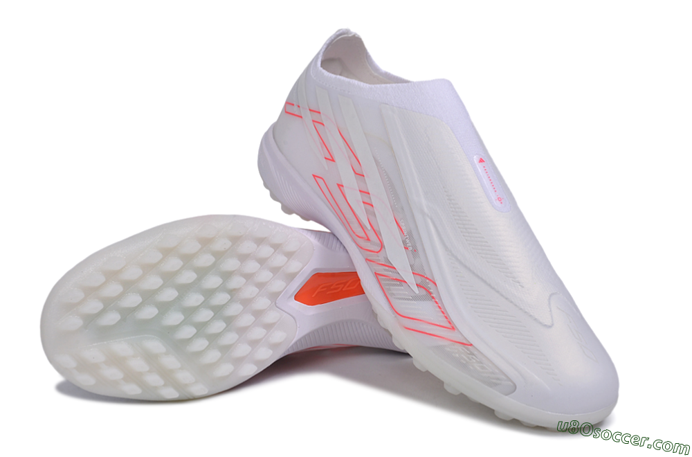 Adidas F50 Hyperfast Elite Laceless TF Artificial Turf Soccer Shoes - White/Cloud White/Solar Red 3
