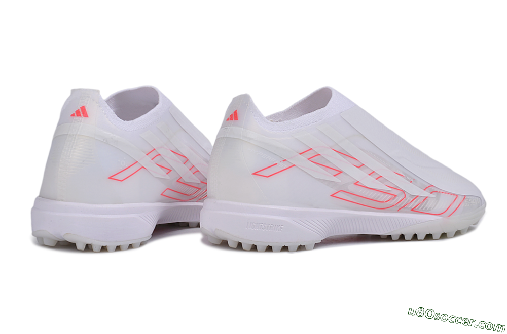 Adidas F50 Hyperfast Elite Laceless TF Artificial Turf Soccer Shoes - White/Cloud White/Solar Red 6