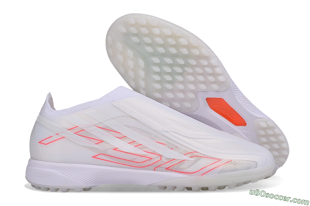 Adidas F50 Hyperfast Elite Laceless TF Artificial Turf Soccer Shoes - White/Cloud White/Solar Red 1
