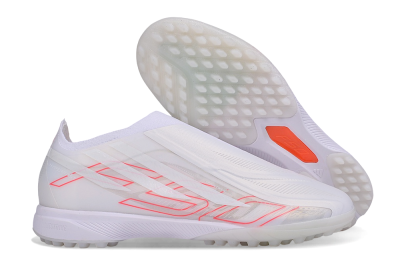 Adidas F50 Hyperfast Elite Laceless TF Artificial Turf Soccer Shoes - White/Cloud White/Solar Red
