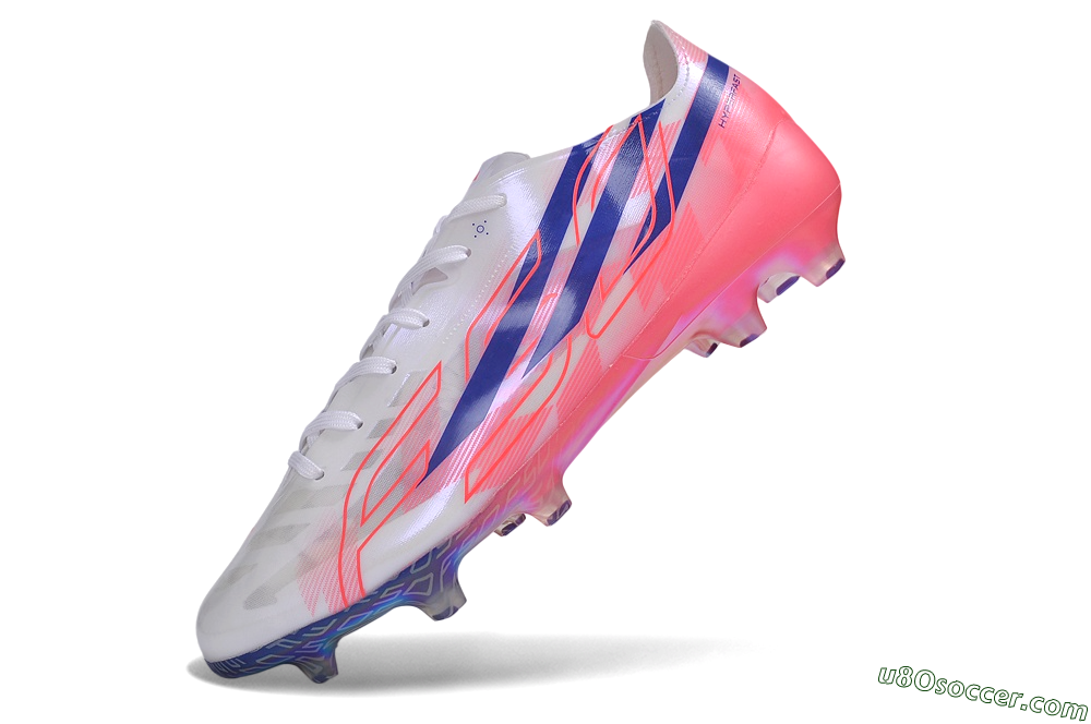 Adidas F50 Hyperfast Evo FG Firm Ground Soccer Cleats - White/Lucid Blue/Solar Pink 5