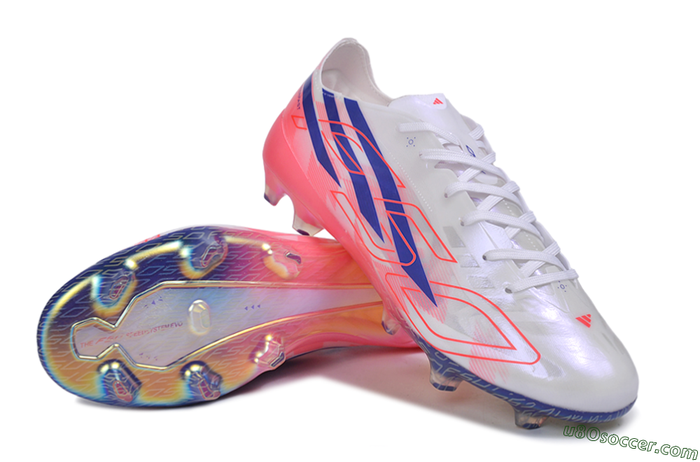 Adidas F50 Hyperfast Evo FG Firm Ground Soccer Cleats - White/Lucid Blue/Solar Pink 3