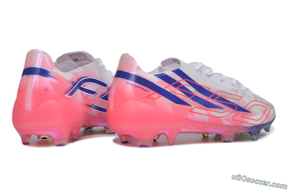 Adidas F50 Hyperfast Evo FG Firm Ground Soccer Cleats - White/Lucid Blue/Solar Pink 6