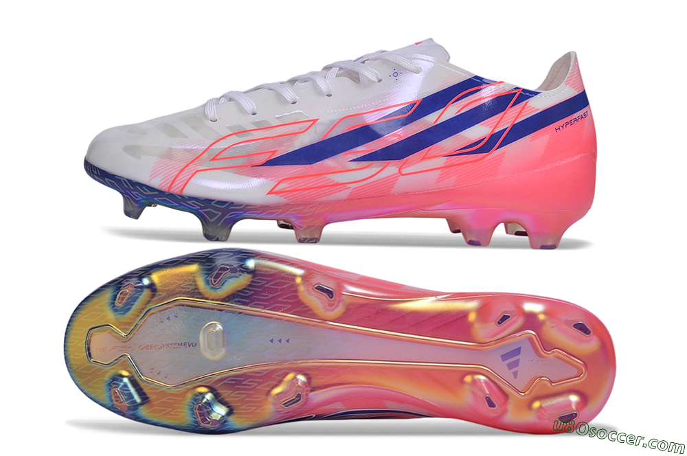 Adidas F50 Hyperfast Evo FG Firm Ground Soccer Cleats - White/Lucid Blue/Solar Pink 0