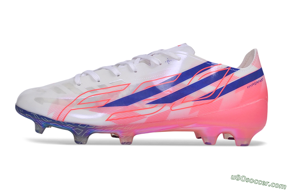 Adidas F50 Hyperfast Evo FG Firm Ground Soccer Cleats - White/Lucid Blue/Solar Pink 2
