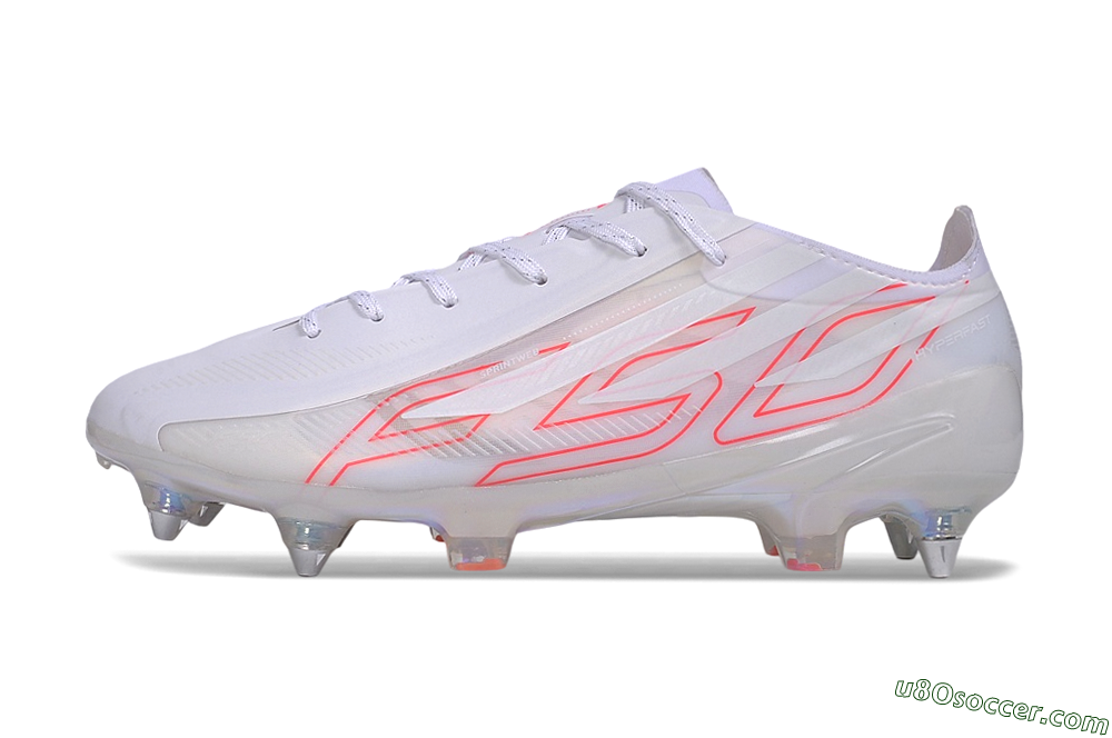 Adidas F50 Hyperfast Elite SG Soft Ground Soccer Cleats - White/White/Solar Red 2