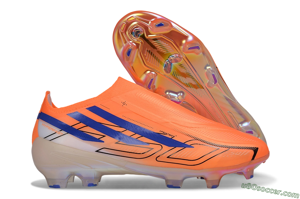 Adidas F50 Hyperfast Elite Laceless FG Firm Ground Soccer Cleats - Orange/Solar Orange/Lucid Blue 1