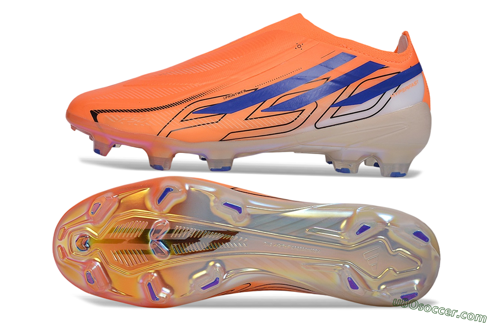 Adidas F50 Hyperfast Elite Laceless FG Firm Ground Soccer Cleats - Orange/Solar Orange/Lucid Blue 0