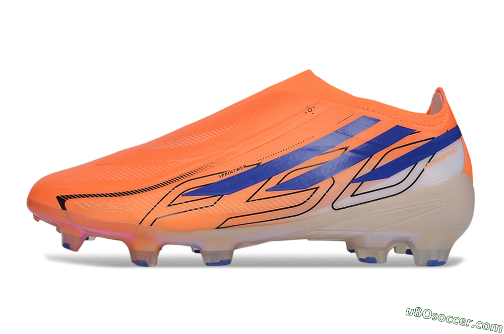Adidas F50 Hyperfast Elite Laceless FG Firm Ground Soccer Cleats - Orange/Solar Orange/Lucid Blue 2